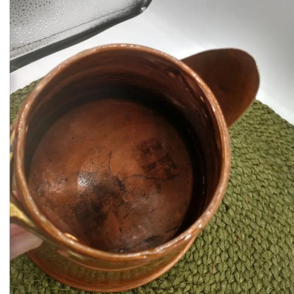 Vintage Hammered Copper Water Pitcher With Brass Handle & Spout